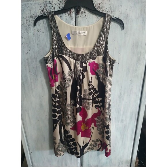 Trina Turk 100% Silk Sleeveles Floral Mini Dress Sz 2 Sequence Boho Summer Artsy - Picture 3 of 10